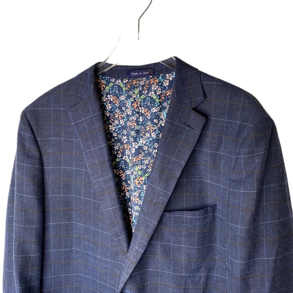 Alan Flusser Checkered Blazer Jacket Sports Coat Floral Lining XL - Picture 3 of 7